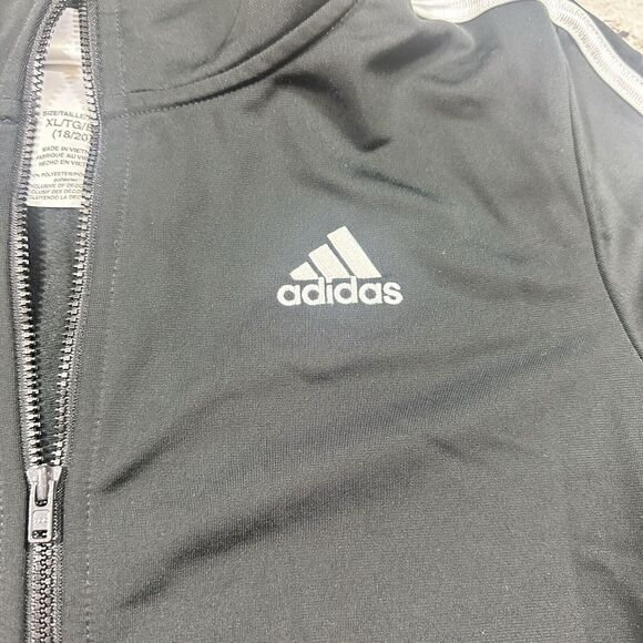 Adidas Jacket Boys XL 18-20 Black/White Zip Up Track Sweater - Picture 2 of 9